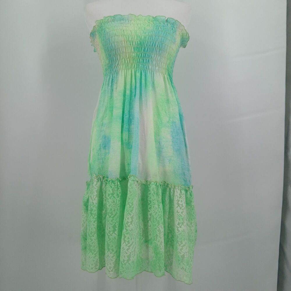 womans profile u.s.a. size small vintage green and blue tie dye smocked dress